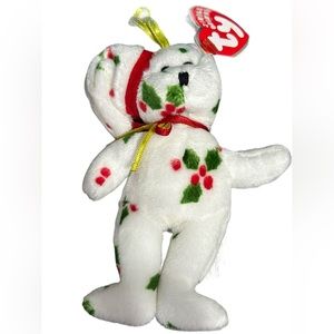 TY Jingle Beanie Baby “1998 Holiday Teddy” the Holiday Bear Ornament MWMT 4 inch